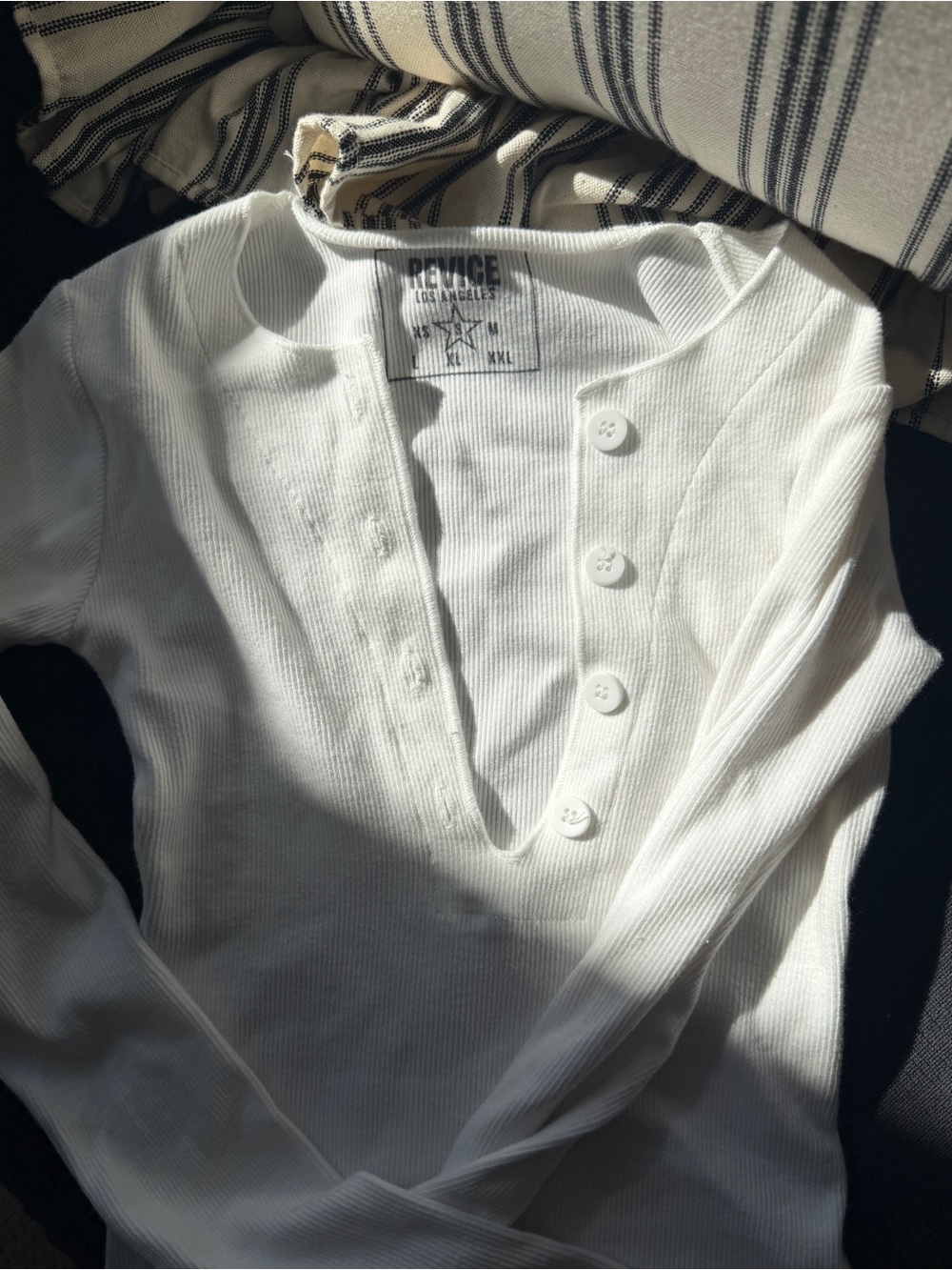 Revice Women's White Button-Front Ribbed Top